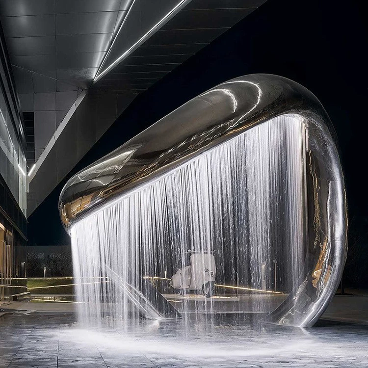 

Outdoor Large Musical Dancing Waterfall Projection Sculpture Fountain With Stainless Steel 304 Big Magic Fog Lighting