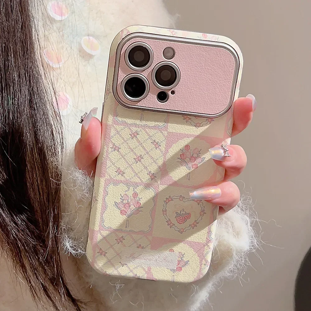 Retro Pink fairy girls raspberry flowers art Phone Case For iPhone 16 15 14 13 12 Pro Max 16 Plus Case Cute luxury leather Cover