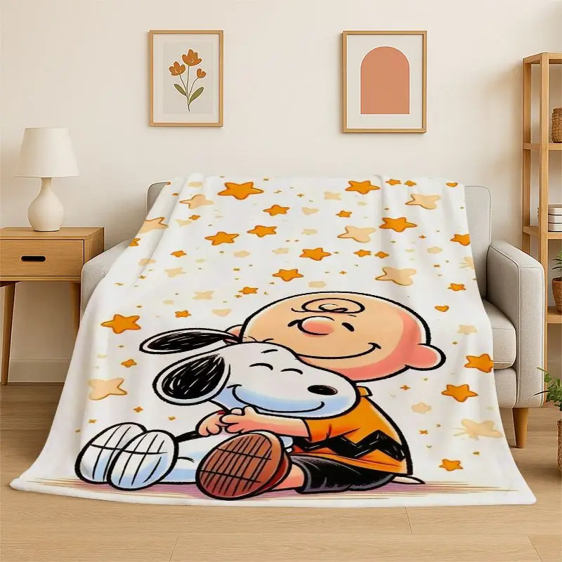 HD Funny S-Snoopy Cartoon Dog Flannel Blanket Soft Warm Throw Blanket for Bedroom Living Room Bed Travel office Picnic Fest Gift