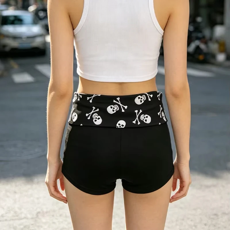 Summer New Street Style Skeleton Pattern Three Part Shorts With Elastic Waist Design, High Waist Sexy Casual Versatile Shorts