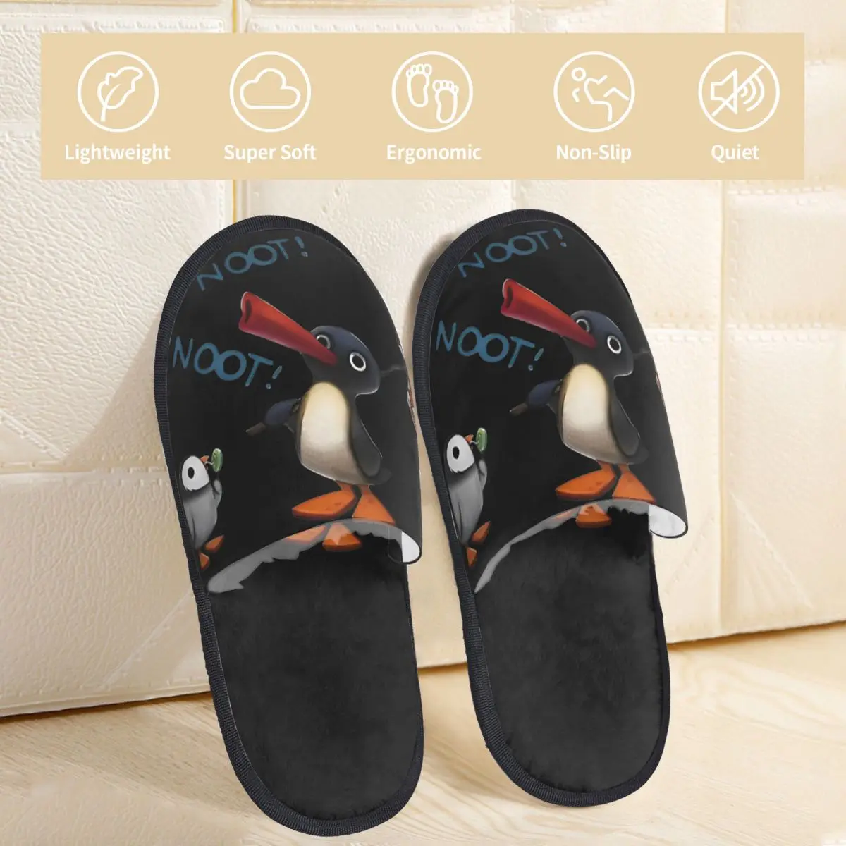 Penguin Noot Noot Winter Cotton House Slippers Bedroom Cozy Household Fur Slippers Slides Non-slip