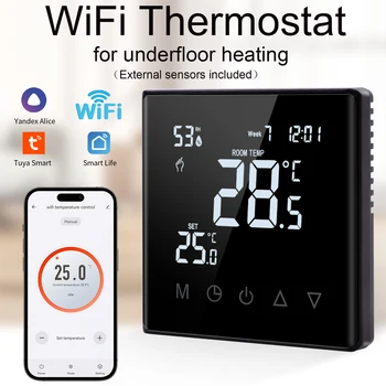 Bingoelec tuya wifi termostato de água elétrica quente piso aquecimento caldeira a gás wifi temperatura controle remoto com google alexa