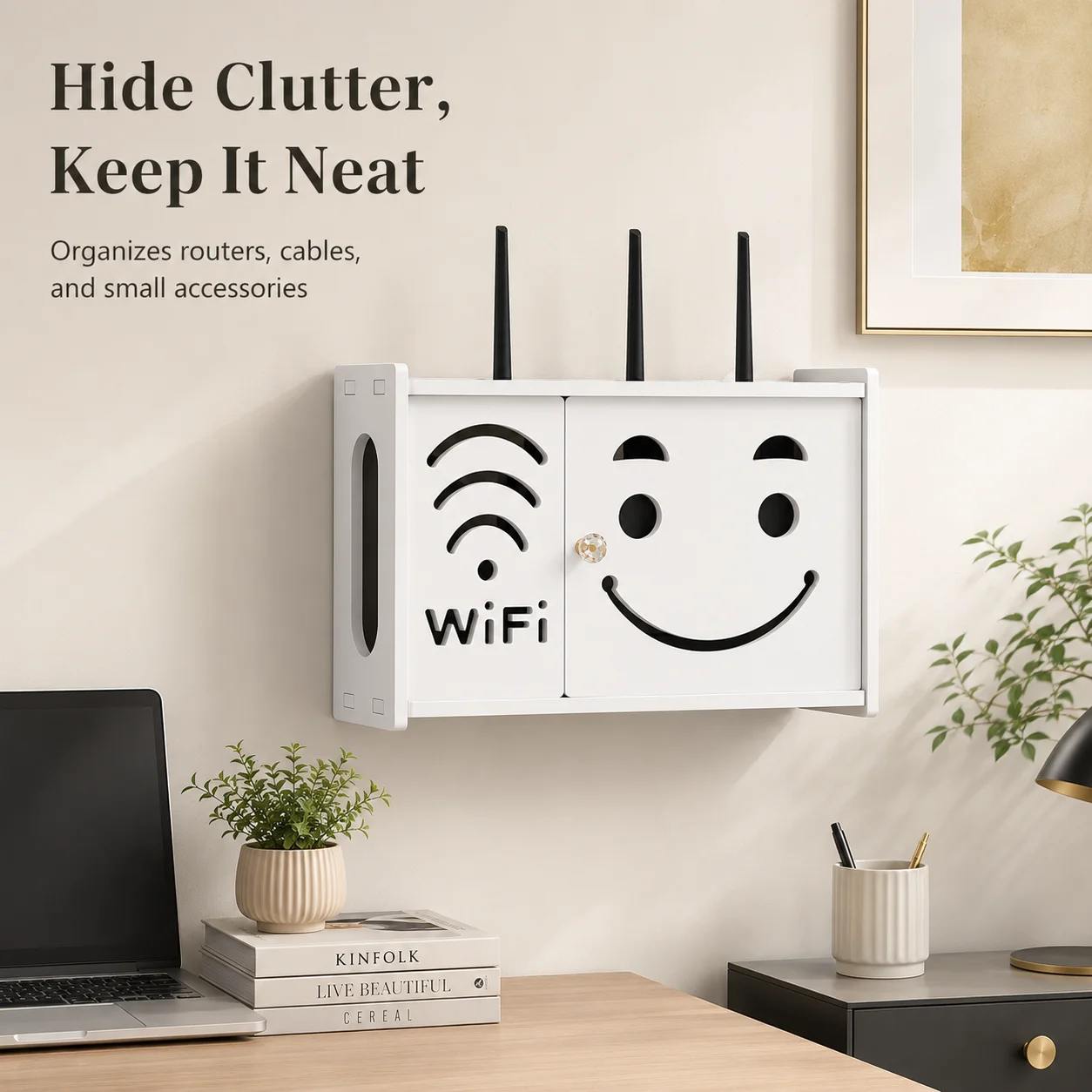 WiFi router protection cabinet, wall mounted modem cable storage box, home wall decoration wire concealment manager