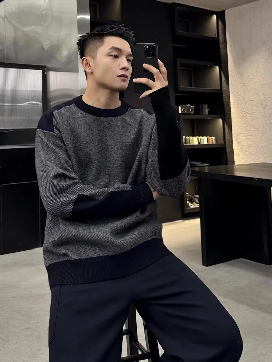 

Мужской повседневный утепленный вязаный свитер свободного кроя для осени и зимы, винтажный, с цветными вставками, премиум-класса, пуловер