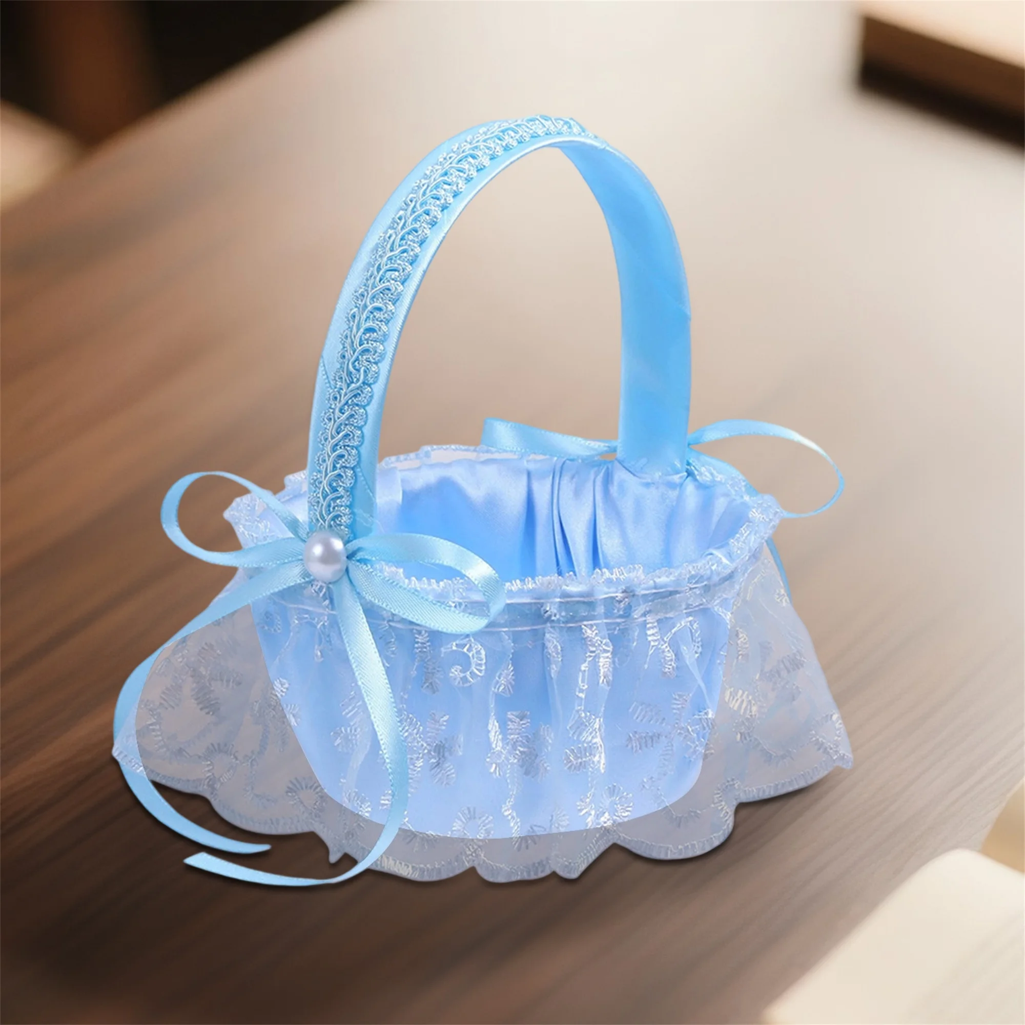 

Элегантная кружевная корзина для девочек-цветочниц с бантом из атласной ленты для украшения свадебной церемонии и романтического вечернего праздника