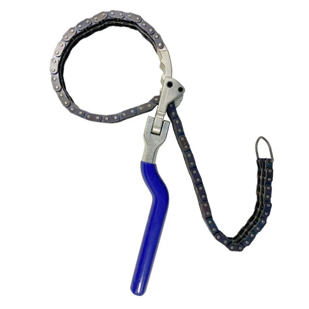 Chain Filter Wrench with Adjustable Angle Handle and Double Hook Spring Lock for Secure and Efficient Oil Grid Disassembly