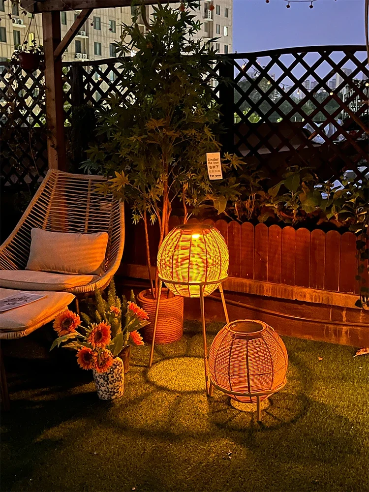 Garden Lights Solar Outdoor Weaving Rattan Art Atmosphere Villa Garden Landscape Lawn Lights