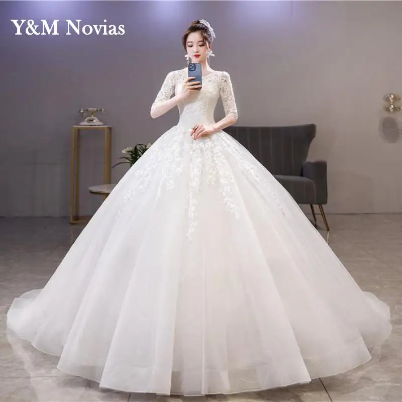 

New Vestidos de Novia Vintage Ball Gown O Neck Pluse Size Wedding Dress 2022 Princess Quality Lace Wedding Bride Dress Custom