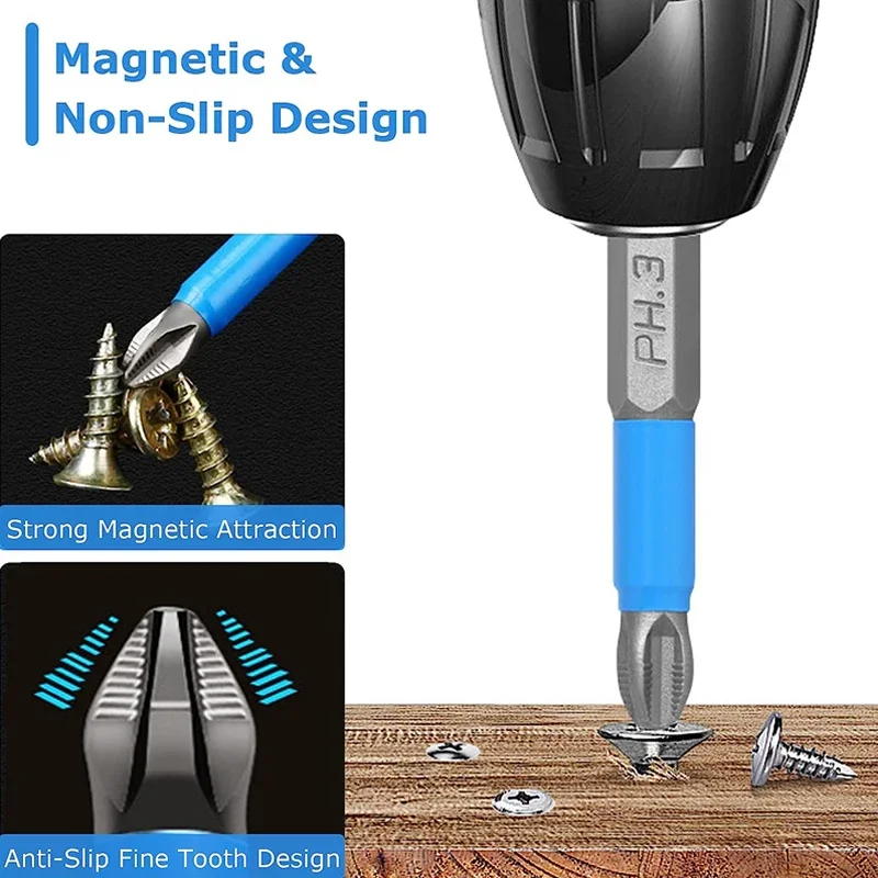 Bits Set For Electric Screwdriver Impact Anti Non-slip Magnetic Cross Tip PH1/PH2/PH3/PZ1/PZ2/PZ3 50mm Professional Hand Tools