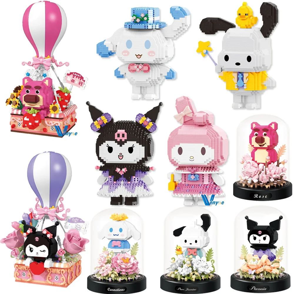 Kawaii Sanrio Pochacco Micro Building Blocks Fire Balloon Kuromi Losto Assembled Model Cartoon Mini Brick Figure Toy For Gift