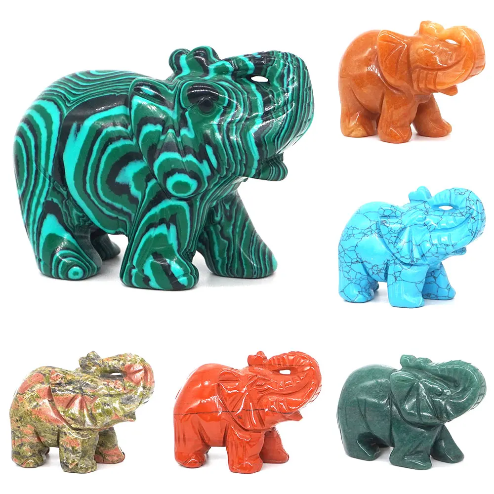 

3" Elephant Statue Natural Crystal Stone Animal Figurine Chakra Reiki Healing Gemstone Craft Home Decoration