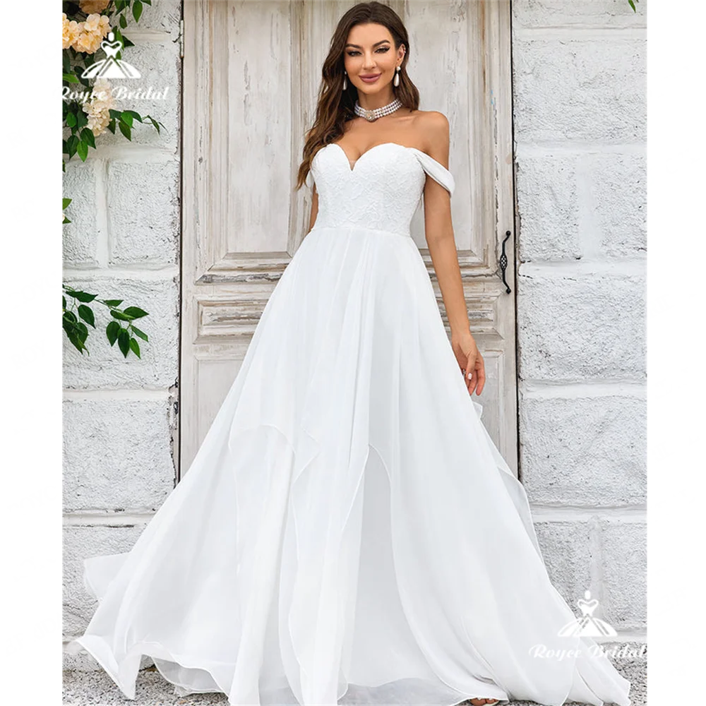 Roycebridal-Robe de mariée en mousseline de soie A Line Sweetheart, robe de mariée avec train de balayage, élégante et éducative, 2025