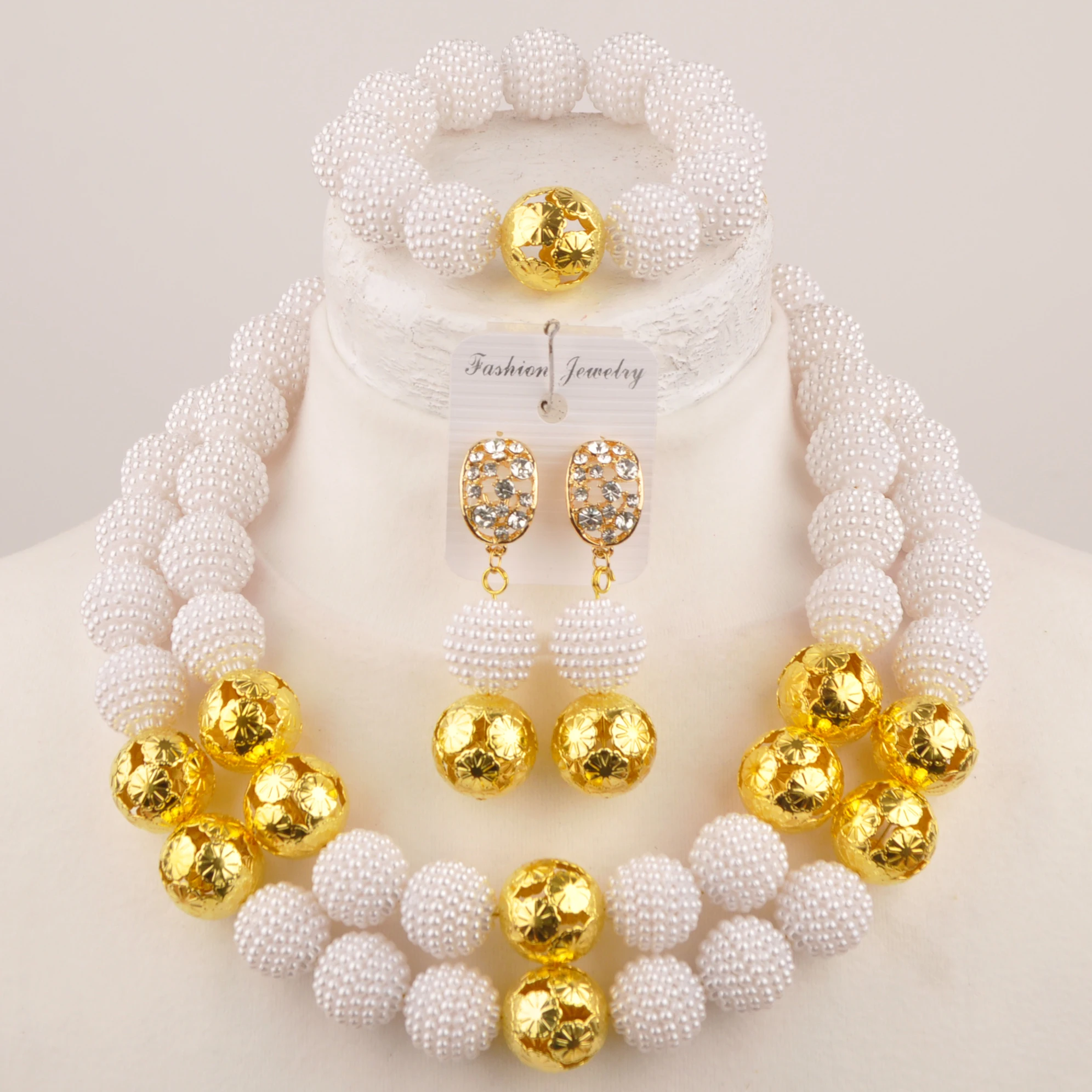 

Laanc African Wedding Beads White Jewelry Set For Women