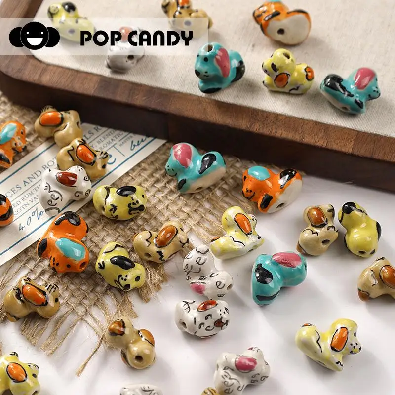 

10pcs 17x19mm Ceramic puppy colored accessories DIY handmade materials pendant accessories high-temperature hand-painted beads