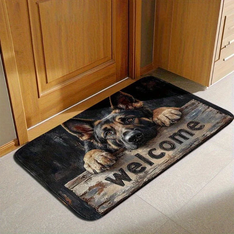 German Shepherd Dog Rug Velvet Flannel Printed Floor Mat Welcome Design Decorative Carpet Home Kitchen Entryway Decor