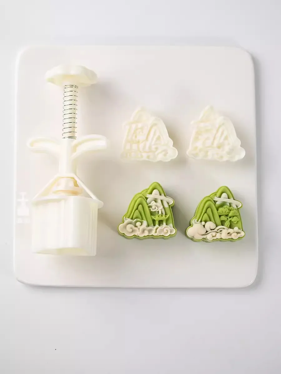

50g Chinese Style Mountain Cloud Pattern Moon Cake Plunger Mold Pavilion Cookie Cutter Mung Bean Cake Dessert Pastry Kitchenware