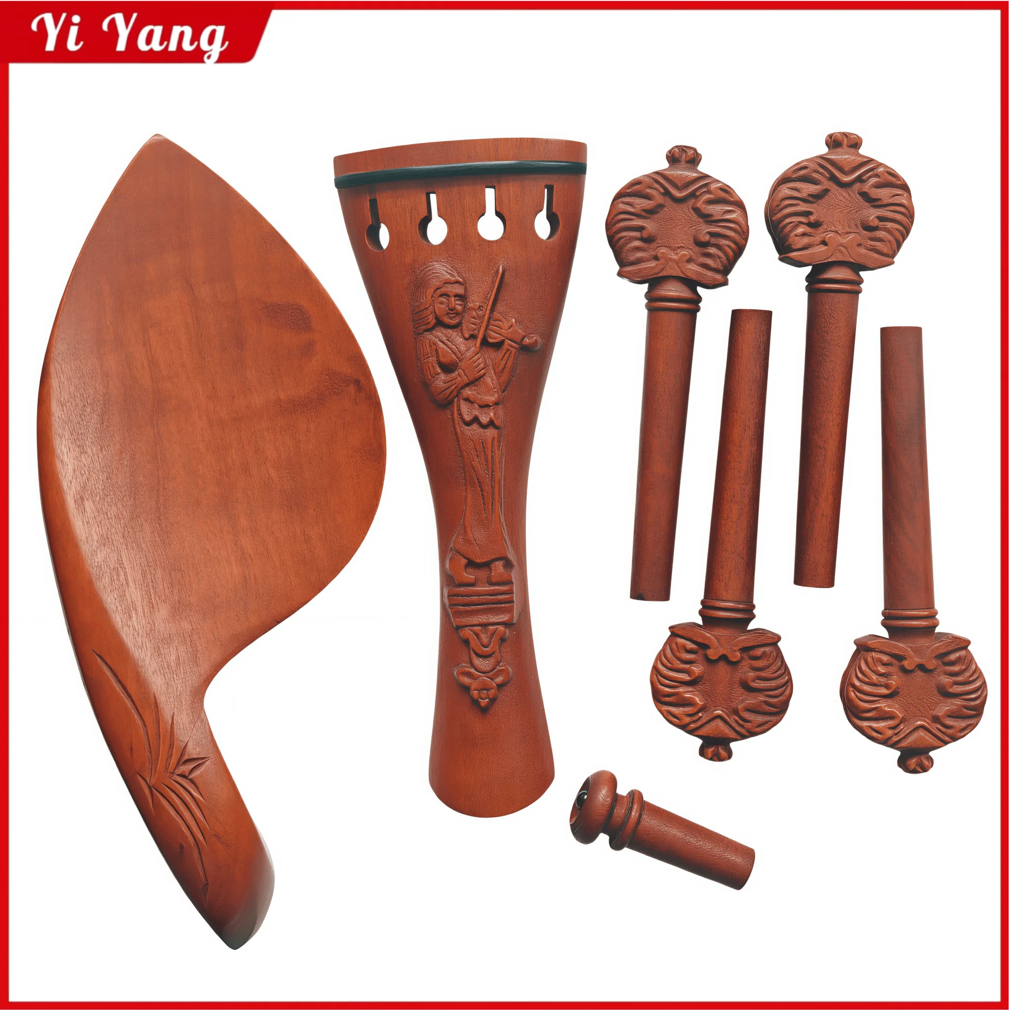 1 set new carved ebony violin parts 4/4 full size jujube wood chin rest  pegs tailpiece endpin accessories