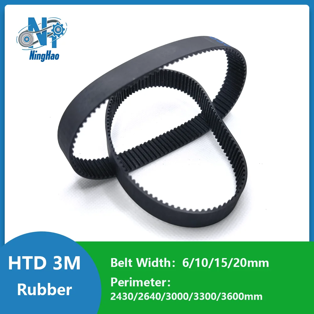

HTD 3M Timing Belt Width 6/10/15/20mm Rubber Closed Loop Synchronous Belt Length 2430/2460/2640/3000/3225/3300/3510/3600mm