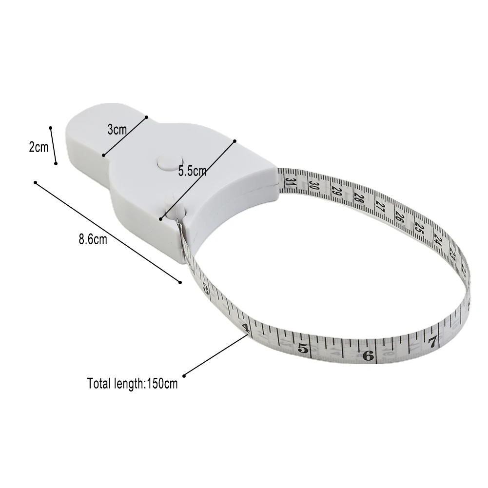 Body Circumference Tape Measure 150cm Retractable with Locking Push Button for Monitoring Fitness and Health Progress