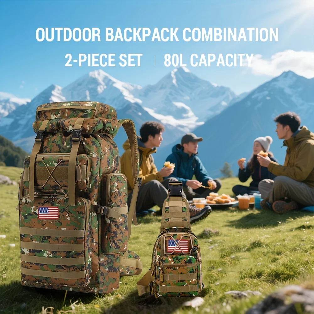 Large Capacity Molle System Rucksack, Multi - Pocket Camping Backpack with Durable 600D Fabric, Ideal for Hiking, Camping