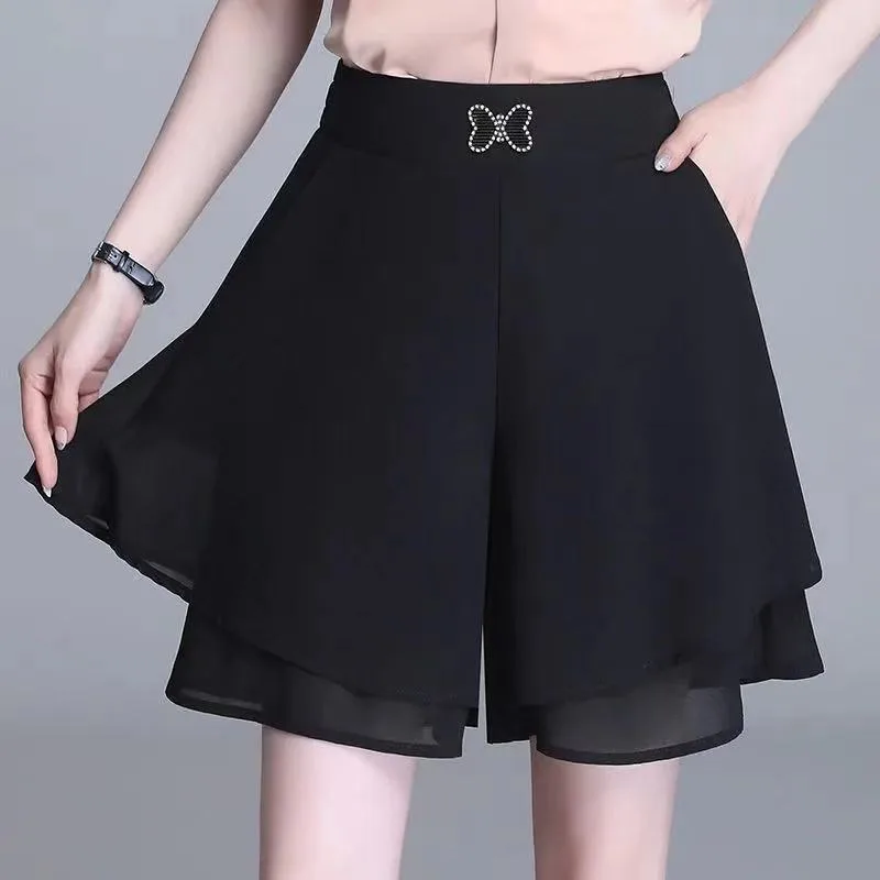 

Versatile Casual Baggy Shorts Chiffon Wide Leg Short Pants Women's New Summer Cool High Waisted Slimming Famale Mini Trousers