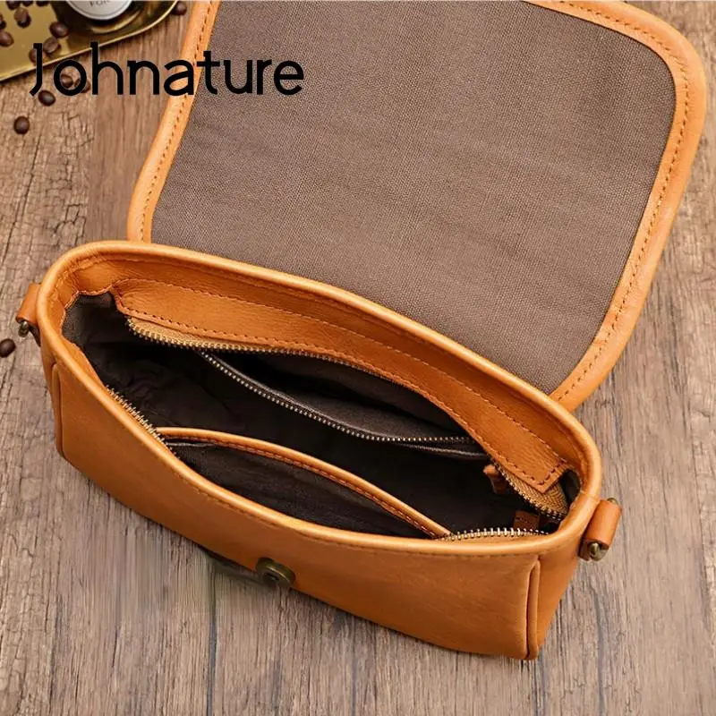 Johnature Retro Genuine Leather Women Messenger Bag Simple Solid Color Natural Soft Cowhide Versatile Shoulder & Crossbody Bags