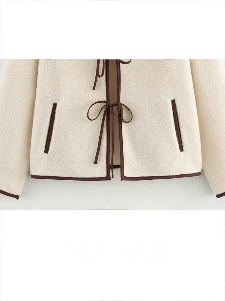 HH 2025 المرأة الربيع موضة مخطط الدانتيل مضمد رقيقة خمر الجولة الرقبة طويلة الأكمام المرأة الشارع سترة غير رسمية Y2K #4