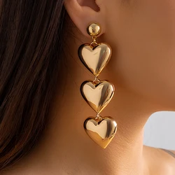 Salircon Exaggerate Metal Heart Chain Long Drop Earrings Gothic Simple Big Earrings Punk Party For Women Aesthetics Jewelry Gift