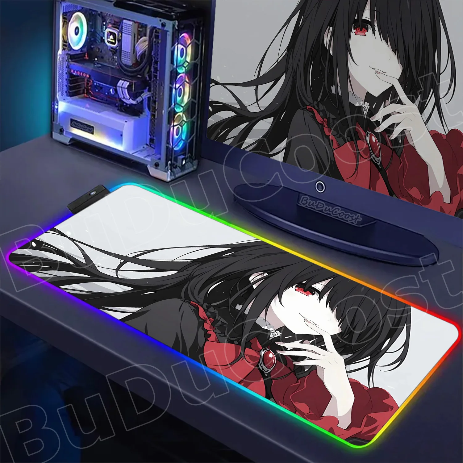 HD RGB Date a Live Tokisaki Kurumi Mouse Pad Gamer LED Laptop mat Table Pads Backlit Aesthetic Decoration Desk Pad Cool desk mat