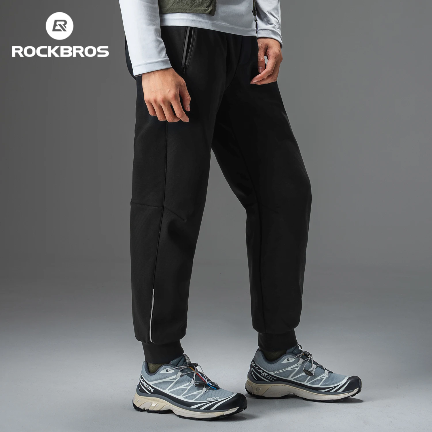 ROCKBROS Autumn Winter Cycling Pants Windproof Thermal Warm Fleece Trousers Elastic Cuffed Pants Casual Wear Outdoor Sport Pants