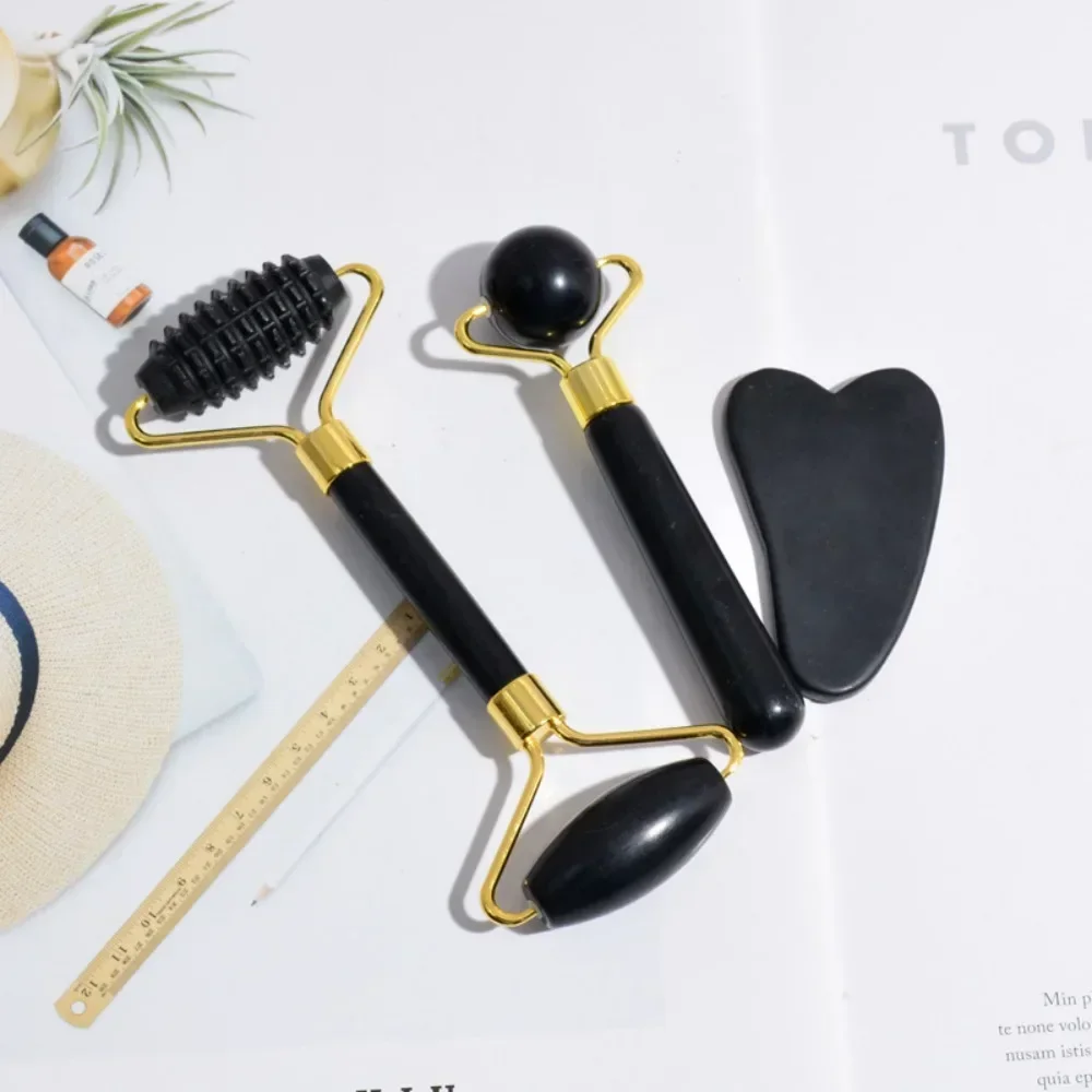 3pcs Natuurlijke Rose Jade Roller Gezichtsmassage Gua Sha Board Jade Massager Body Facial Eye Schrapen Acupunctuur Face Lift