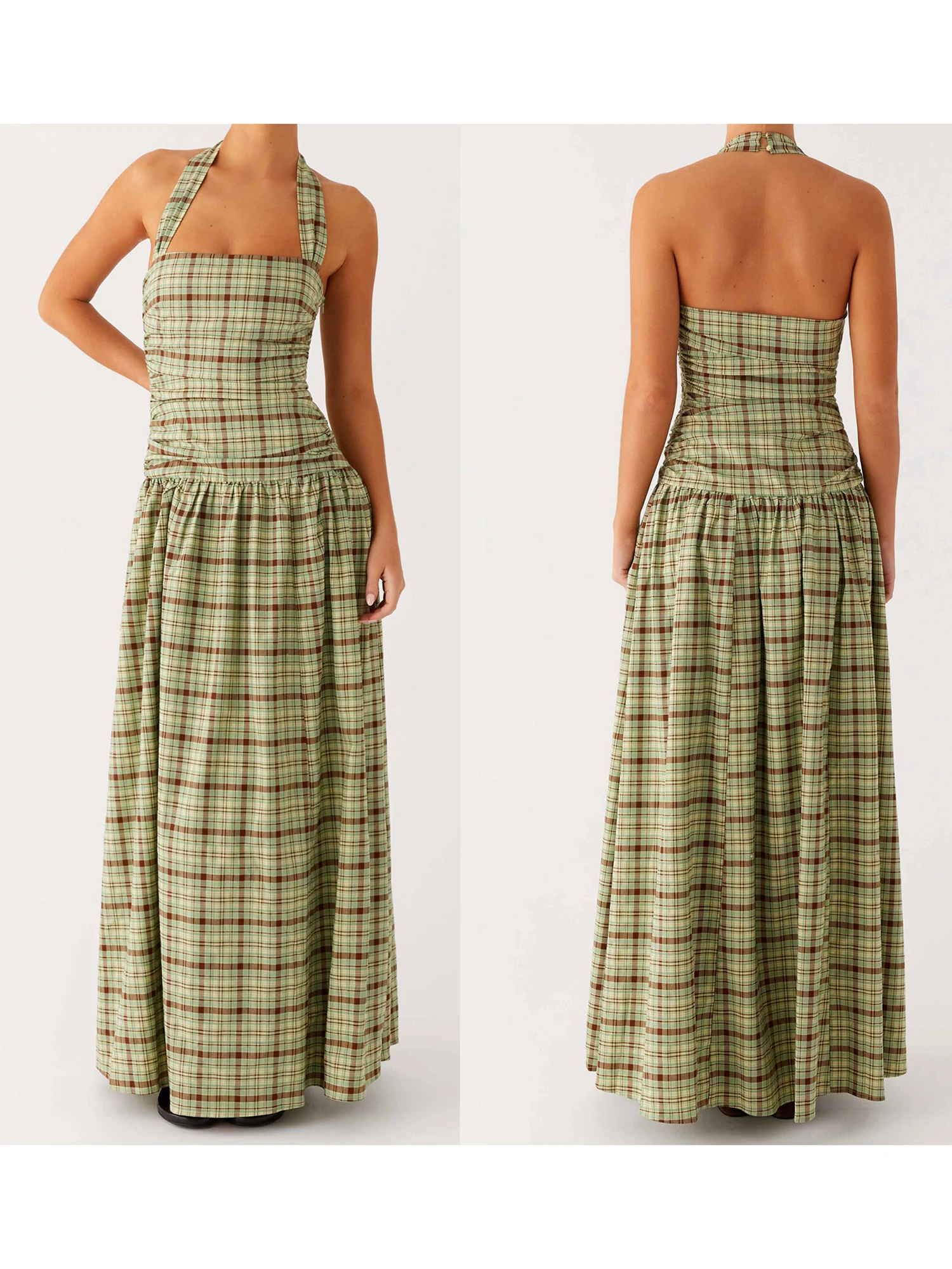 Abito lungo elegante con stampa floreale Abito boho senza maniche con scollo a V e schiena scoperta per matrimoni in spiaggia o feste in giardino