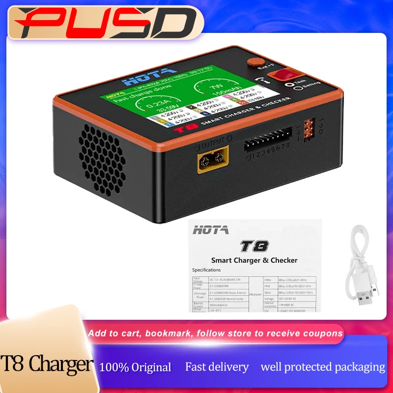 

HOTA T8 650 Вт, 22 А, 1-8S, интеллектуальное зарядное устройство для проверки XT60 для NiZn/NiCd/NiMH, запасные части для радиоуправляемых дронов, многоустройство