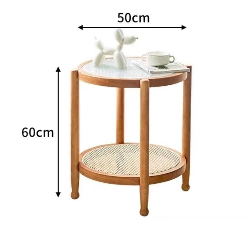 Nordic Rattan Coffee Table Living Room Solid Wood Round Coffee Table Corner Table two size