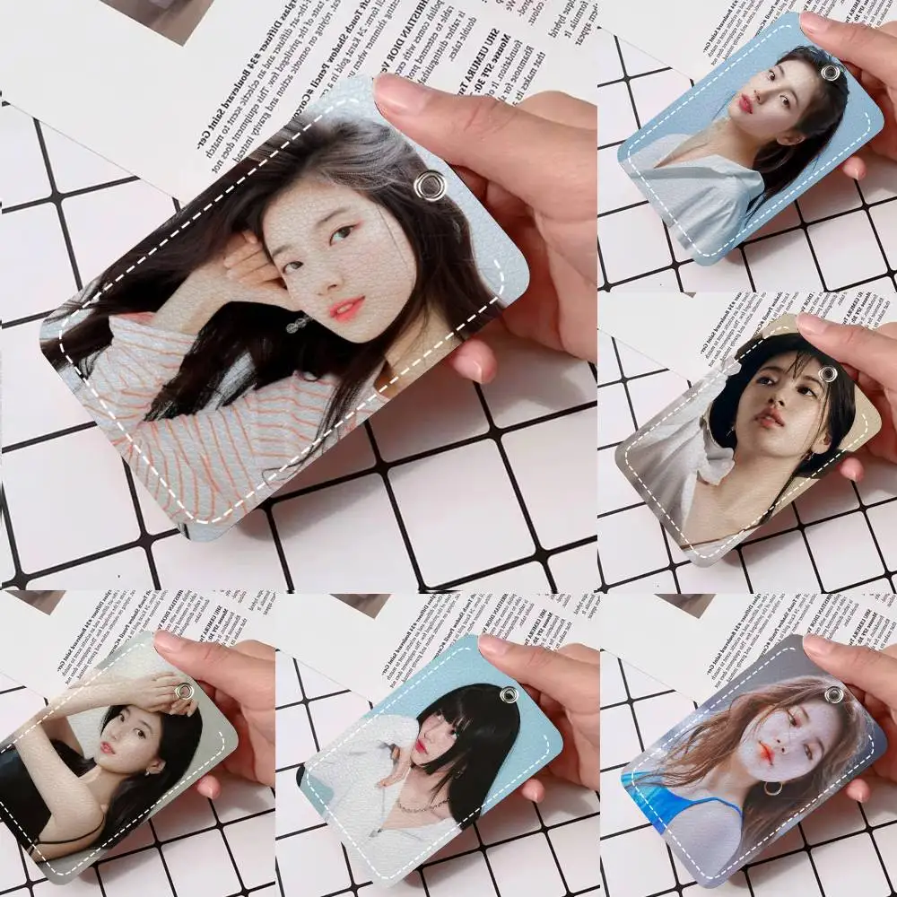 

Корейский кожаный картхолдер-брелок для карт доступа и ключей, с кольцом для ключей, в стиле Bae Suzy