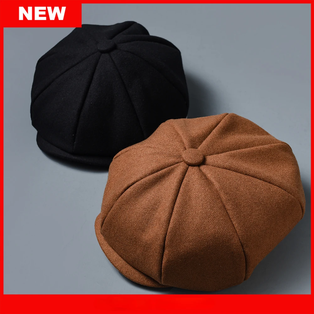 Wool 8 panels Black Camel Newsboy Cap For Men Spring Autumn Classic Octagonal Hat Flat Caps Women Beret Hat Dropshipping NZ252