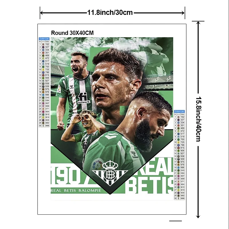 2024 New 5D DIY R-Real Betis Balompie Diamond Painting Kit Soccer Diamond Embroidery Color Oil Hand Mosaic home decor