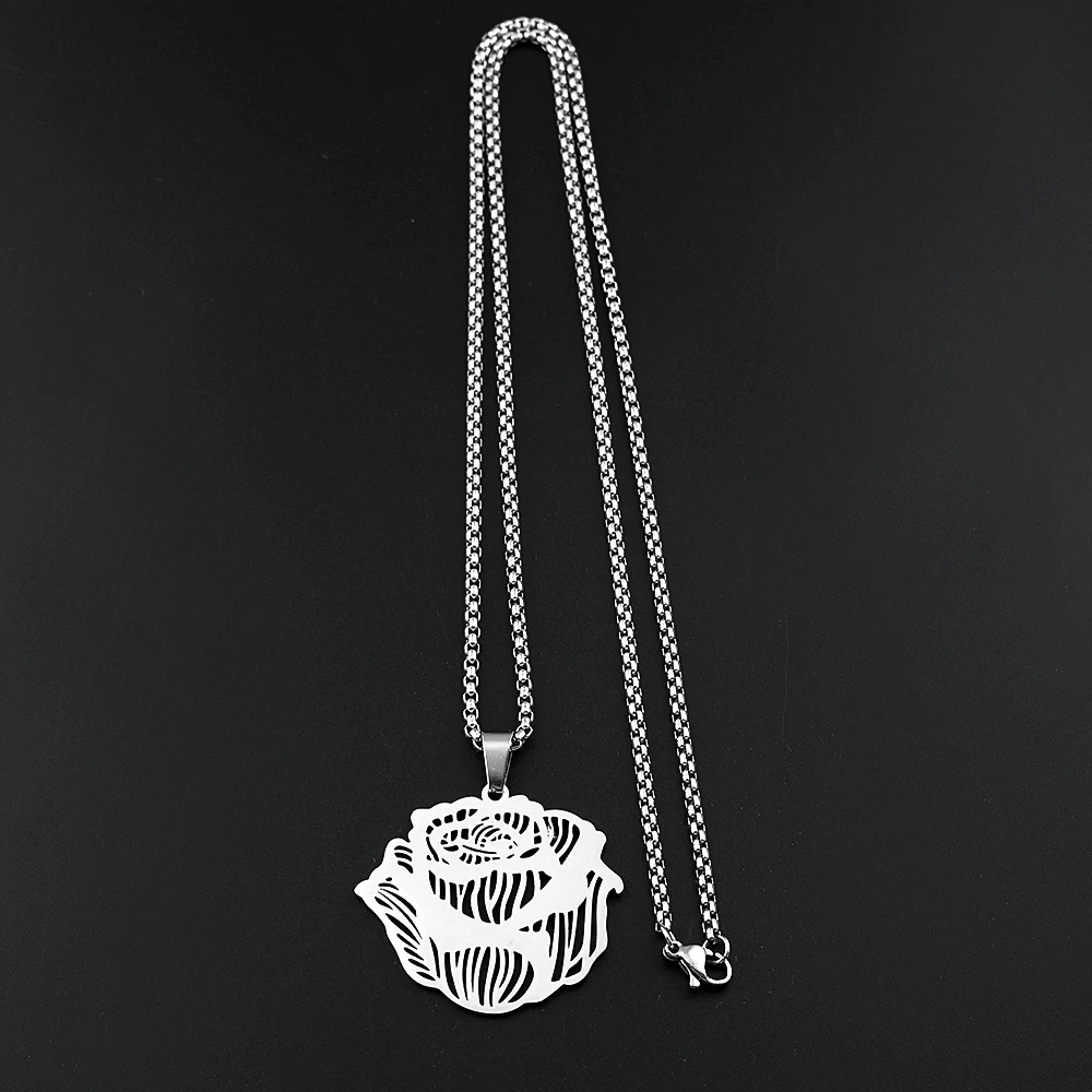 Romantische Rosenblüten-Anhänger-Halskette für Damen und Herren, Edelstahl, schwarz, Liebe, Mode, Party, Goth, Femboy, Kette, Schmuck, Geschenke – Detail 8