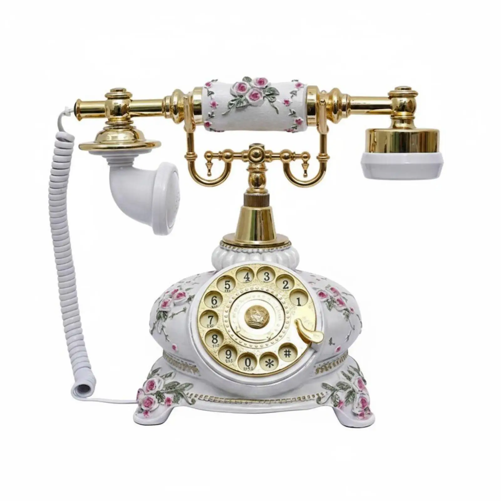 Old Fashioned Rotary Phone Vintage Style Corded Desk Telephone Antique Landline Retro Dial Handsfree for Elegant Home Decor
