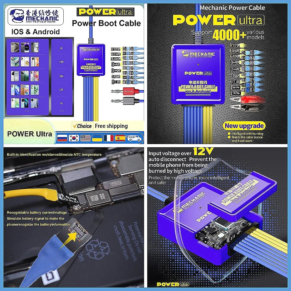Power Boot Cable for iPhone 6-17 Pro Max, Android, for Xiaomi, for Samsung Phone Repair & Test Power Supply Cord