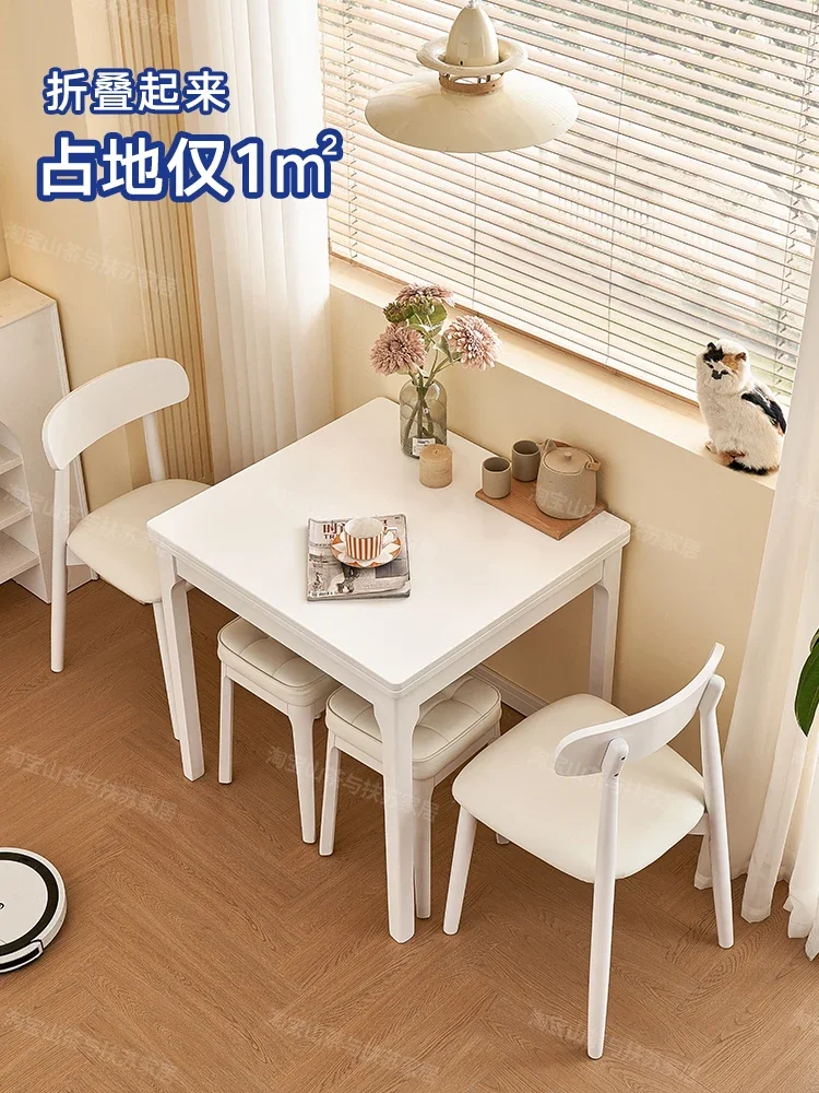 All solid wood foldable dining table household small apartment multi-functional space-saving dining table