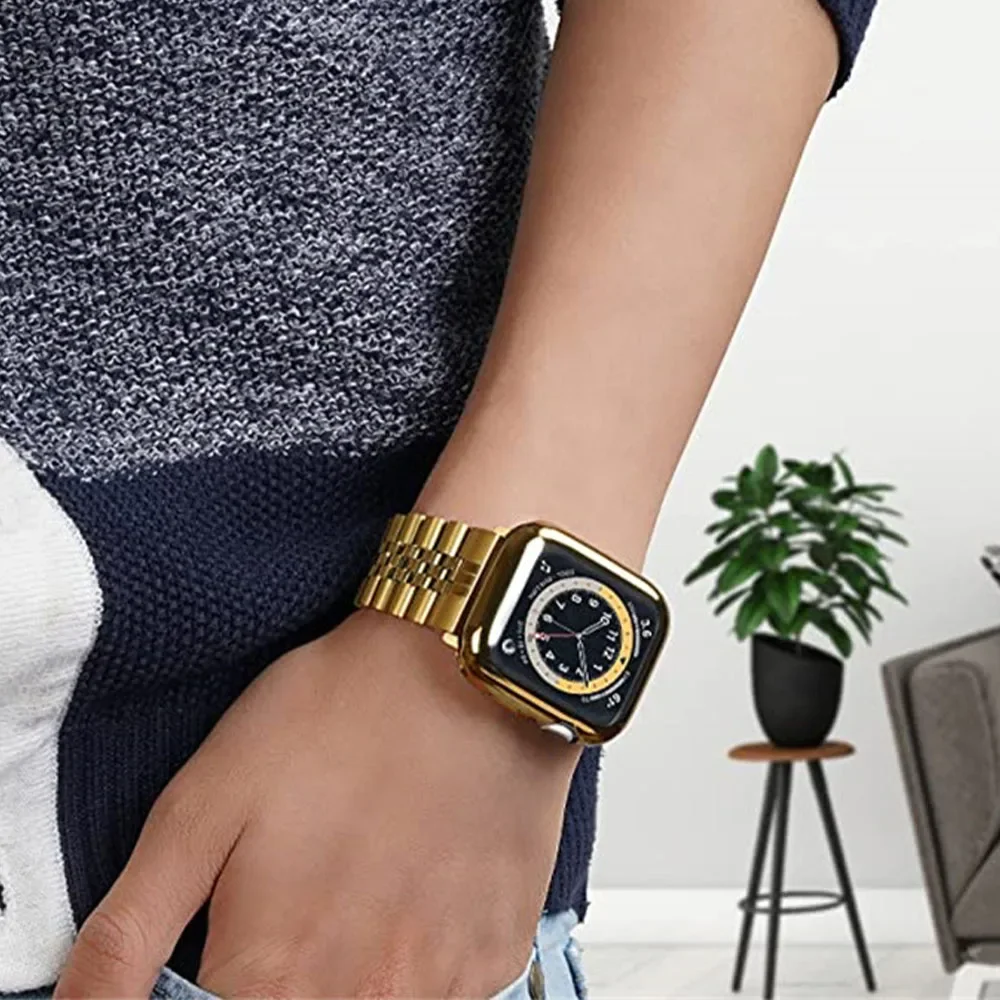 TPUソフトケース+メタルバンド Apple Watch 45mm 44mm 41mm 40mm 42mm 49mm ステンレススチールブレスレット iWatch 9 8 7 6 5 4 SE ストラップ対応