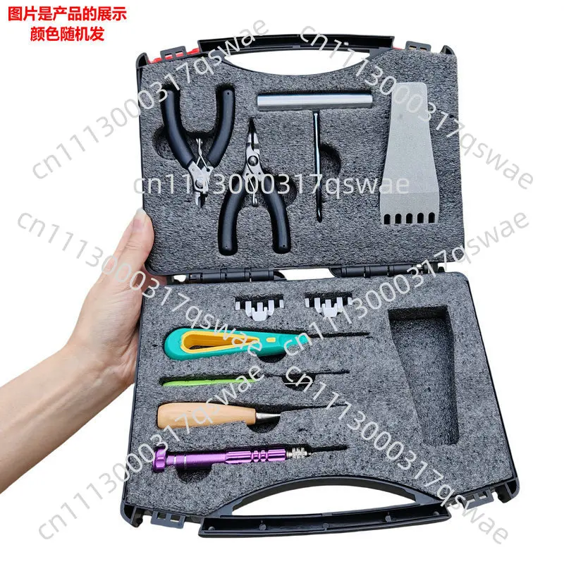 Badminton racket, manual wire clamp, threading machine, accessories, tools, curved nozzle pliers, wire cutters, wire drawing