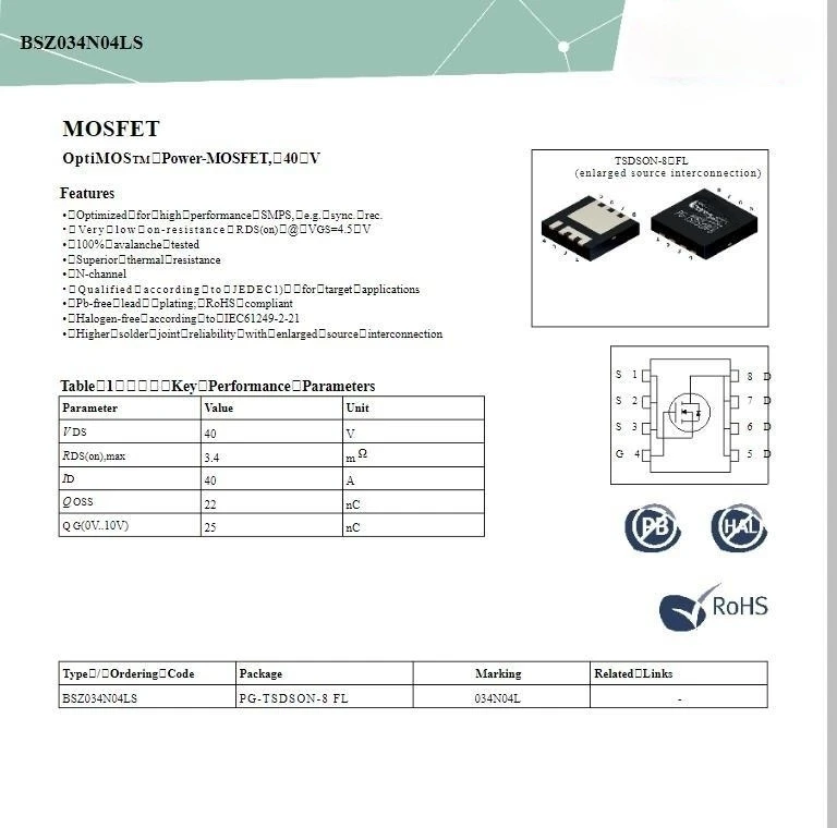10 Uds BSZ060NE2LS 060NE2L BSZ060NE2L BSZ036NE2LS 036NE2L BSZ036NE2L BSZ034N04LS 034N04L BSZ034N04L BSZ019N03LS 019N03L 100% nuevo
