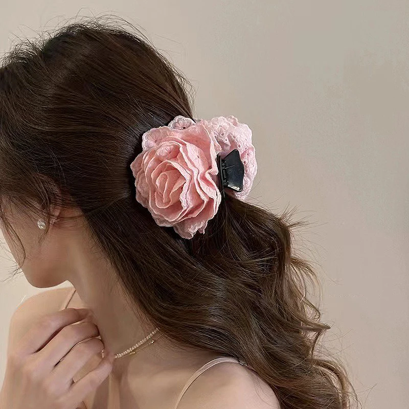 Flower Clip Rose Half-tied Hairpin Women Headdress Big Flower Large Shark Claws