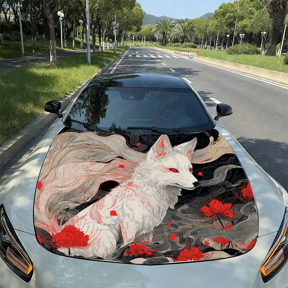 

Виниловая пленка для автомобиля с красными листьями и белыми лисами — материал ПВХ, прочная и стильная наклейка на капот для автомобилей, грузовиков, внедорожников, автомобильная наклейка