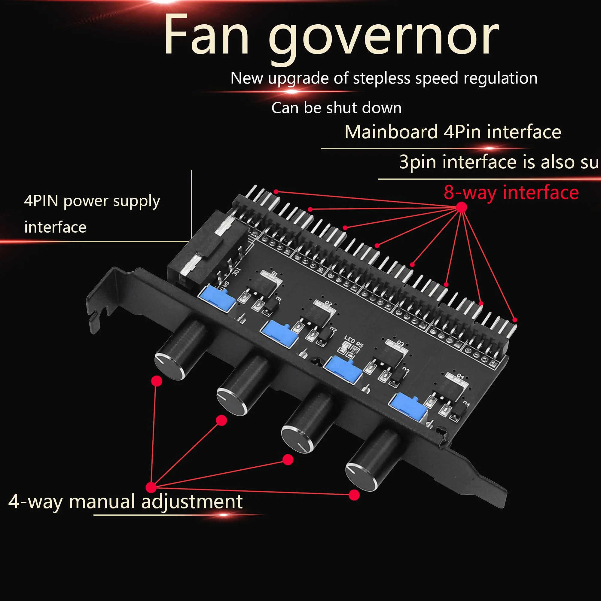 12V 8 Kanäle Lüfter Hub einfach zu installieren 1 bis 3 12V PC Gehäuse 4-polig 3-polig Versorgung Kühler Drehzahl regler Splitter für Computer