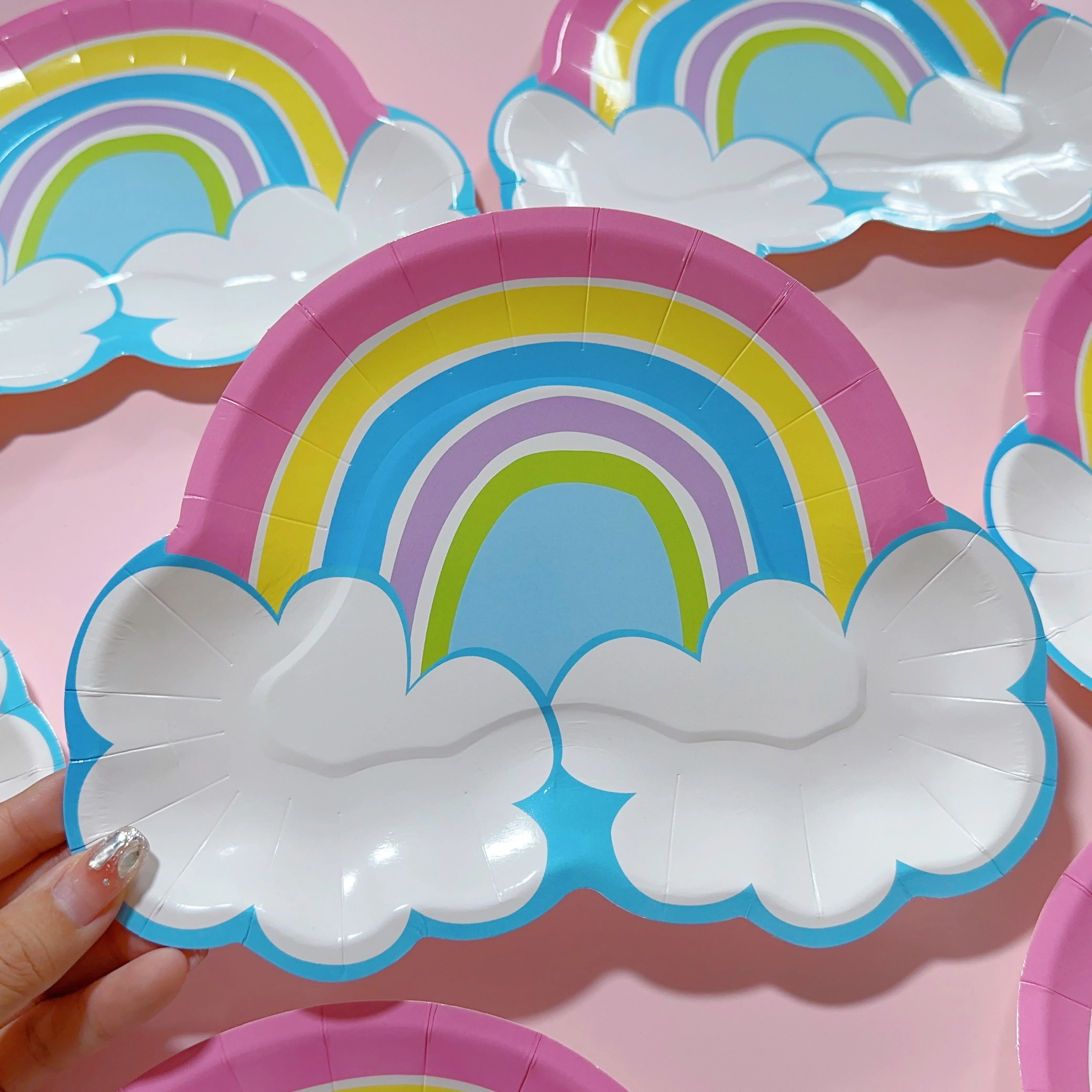 8Guests Rainbow Party Disposable Plate Rainbow Cloudy Birthday Party Happy Unicorn Girl Boy Birthday Party Supplies