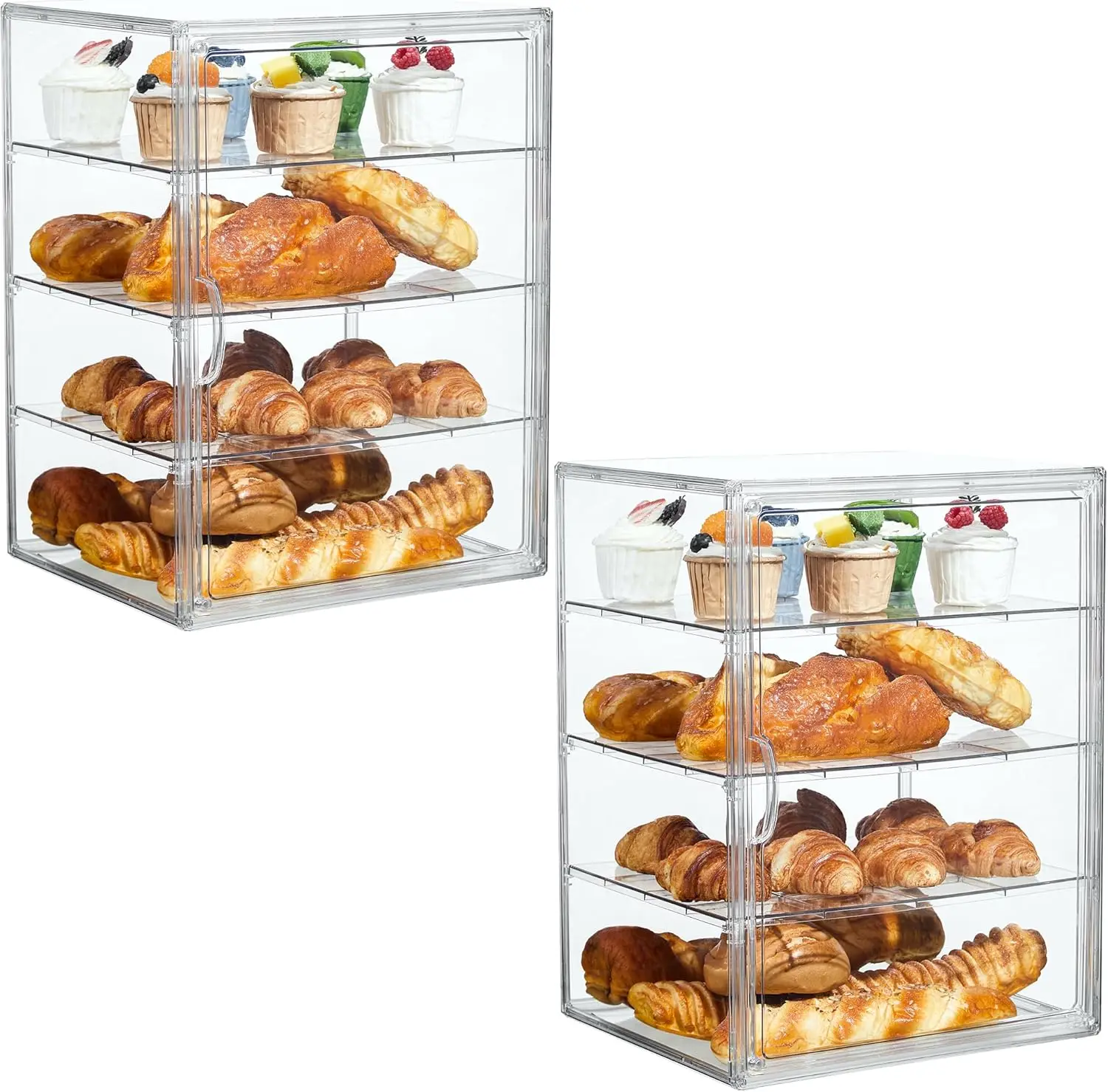 

4-Tier Clear Acrylic Bread Storage Box with Magnetic Door, Detachable Layers for Kitchen Countertop Display, 2-Pack