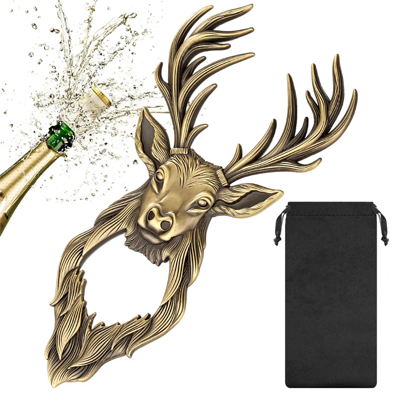 Vintage Deer Head Bottle Opener Unique Stag Antler Design Metal Beer Opener Bar Tool for Home Kitchen Wedding Party Perfect Gift